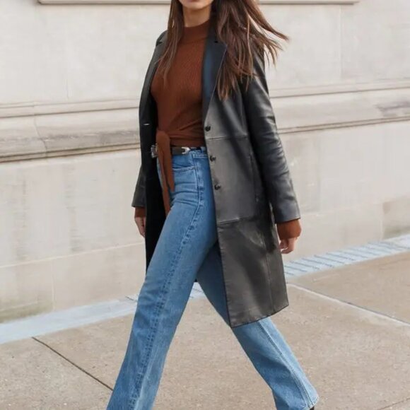 Reformation Veda Crosby 90s Longline Leather Blazer Black Size 2X - Picture 2 of 15